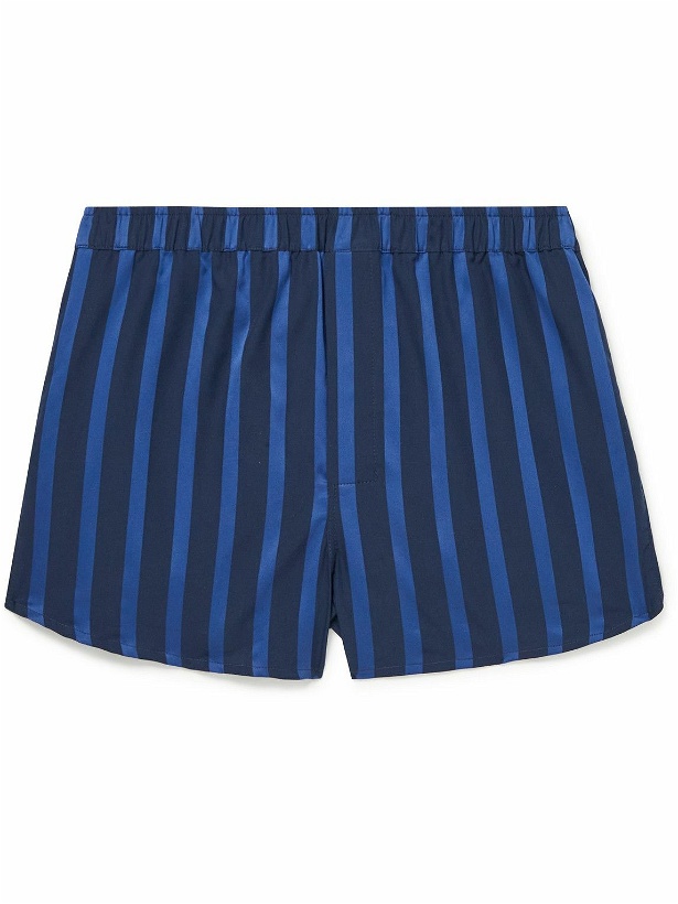 Photo: Derek Rose - Royal 218 Slim-Fit Striped Cotton-Jacquard Boxer Shorts - Blue