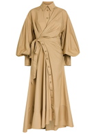 Zimmermann Rebellion Cotton-poplin Midi Wrap Shirt Dress Olive