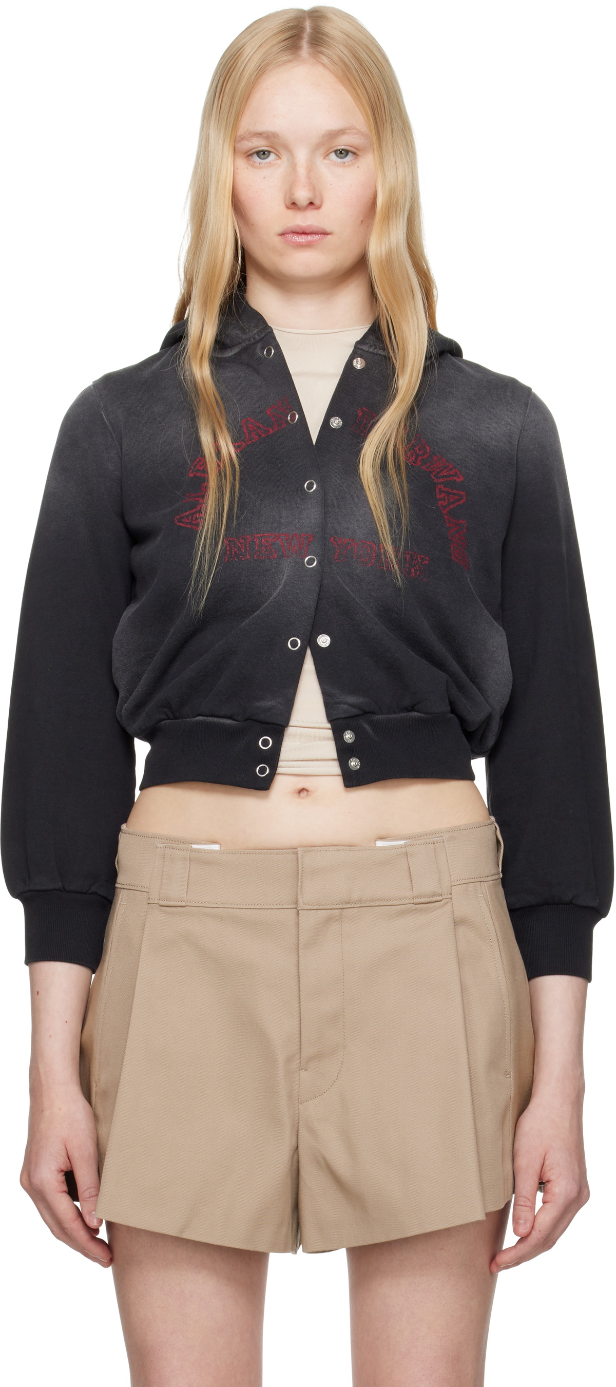 alexanderwang.t Black Shrunken Cotton Terry Cardigan