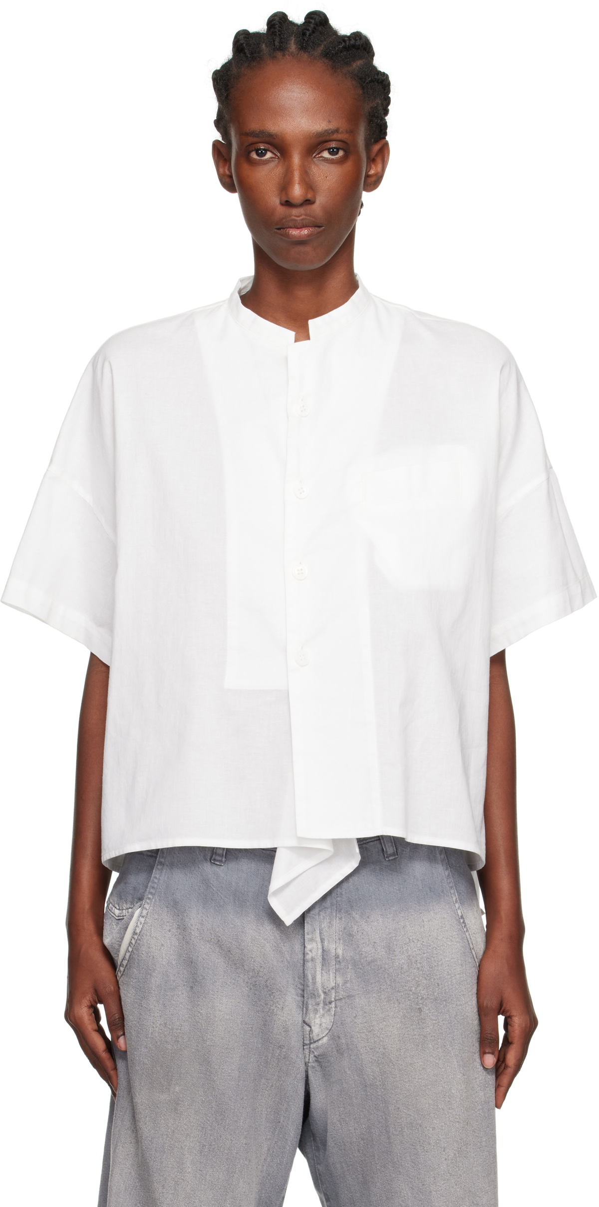 Y's White N-Half Sleeve Box Shirt
