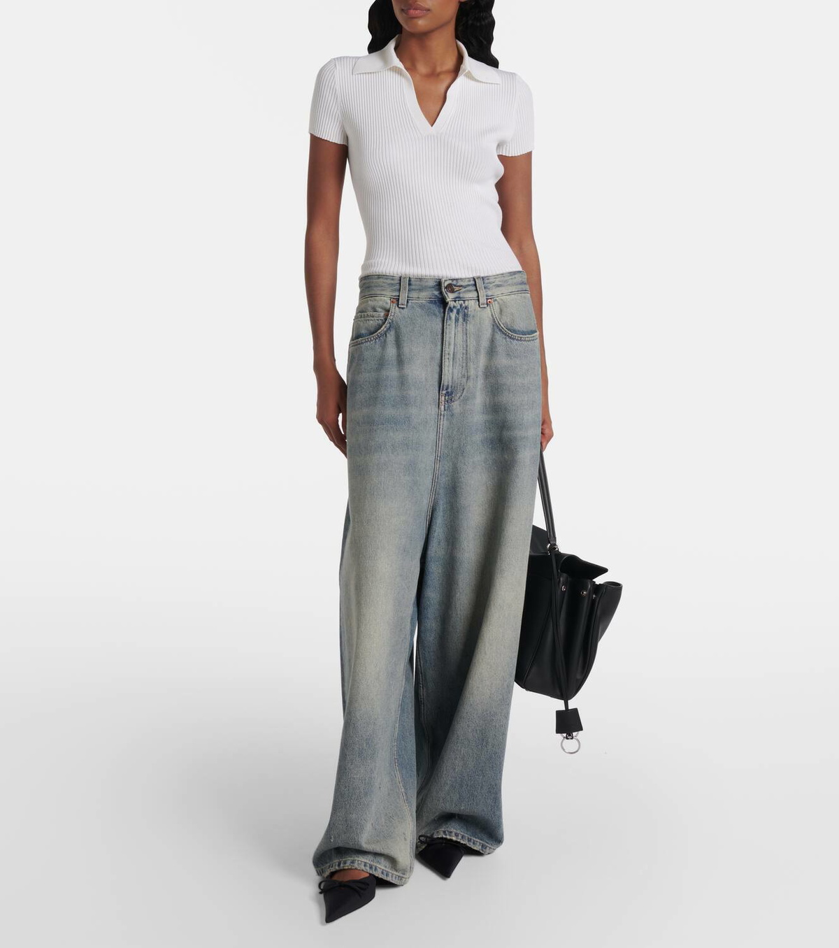 Balenciaga Ribbed-knit wool-blend polo sweater