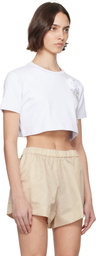 AREA White Crystal Rosette Cropped T-shirt