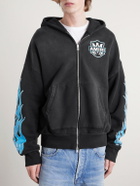 AMIRI - Flames Logo-Print Cotton-Jersey Zip-Up Hoodie - Black