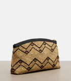 Valentino Garavani VLogo Small leather-trimmed raffia pouch
