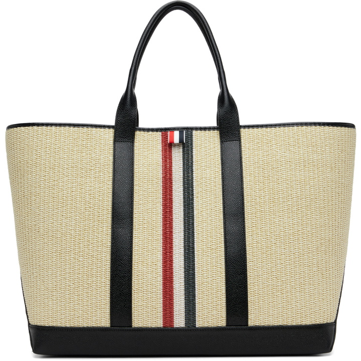 Photo: Thom Browne Beige Medium Tool RWB Stripe Tote