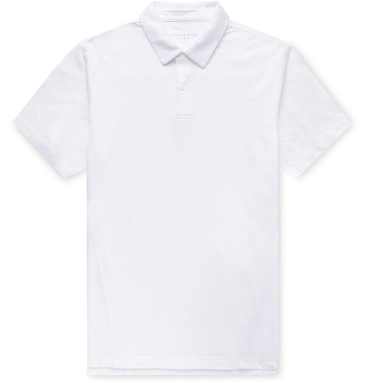 Photo: Derek Rose - Ramsay Stretch Cotton and Tencel-Blend Piqué Polo Shirt - White