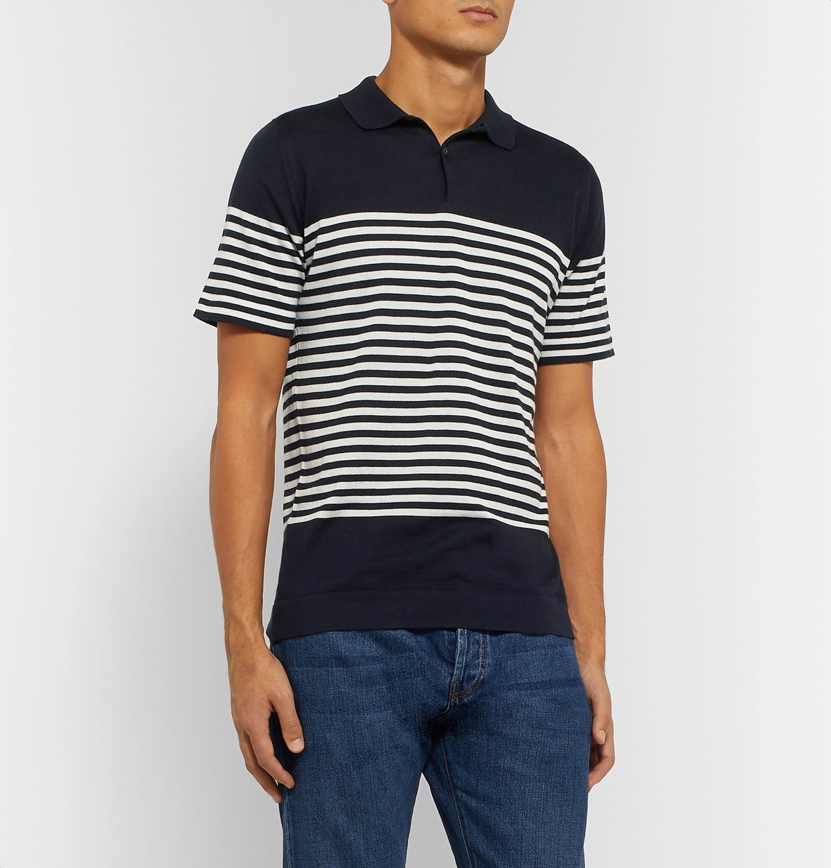 John Smedley - Striped Sea Island Cotton Polo Shirt - Blue John