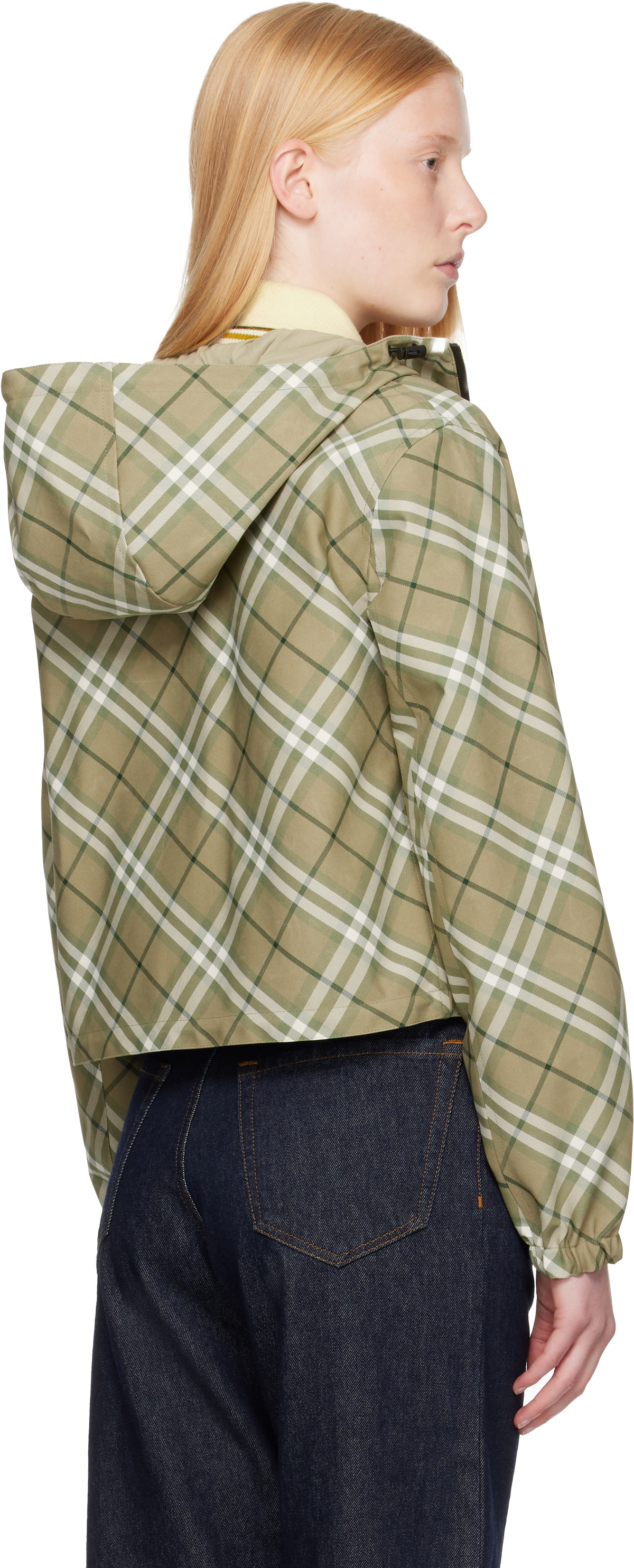 Burberry Green Cropped Check Reversible Hoodie