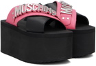 Moschino Black & Pink Logo Lettering Wedge Sandals
