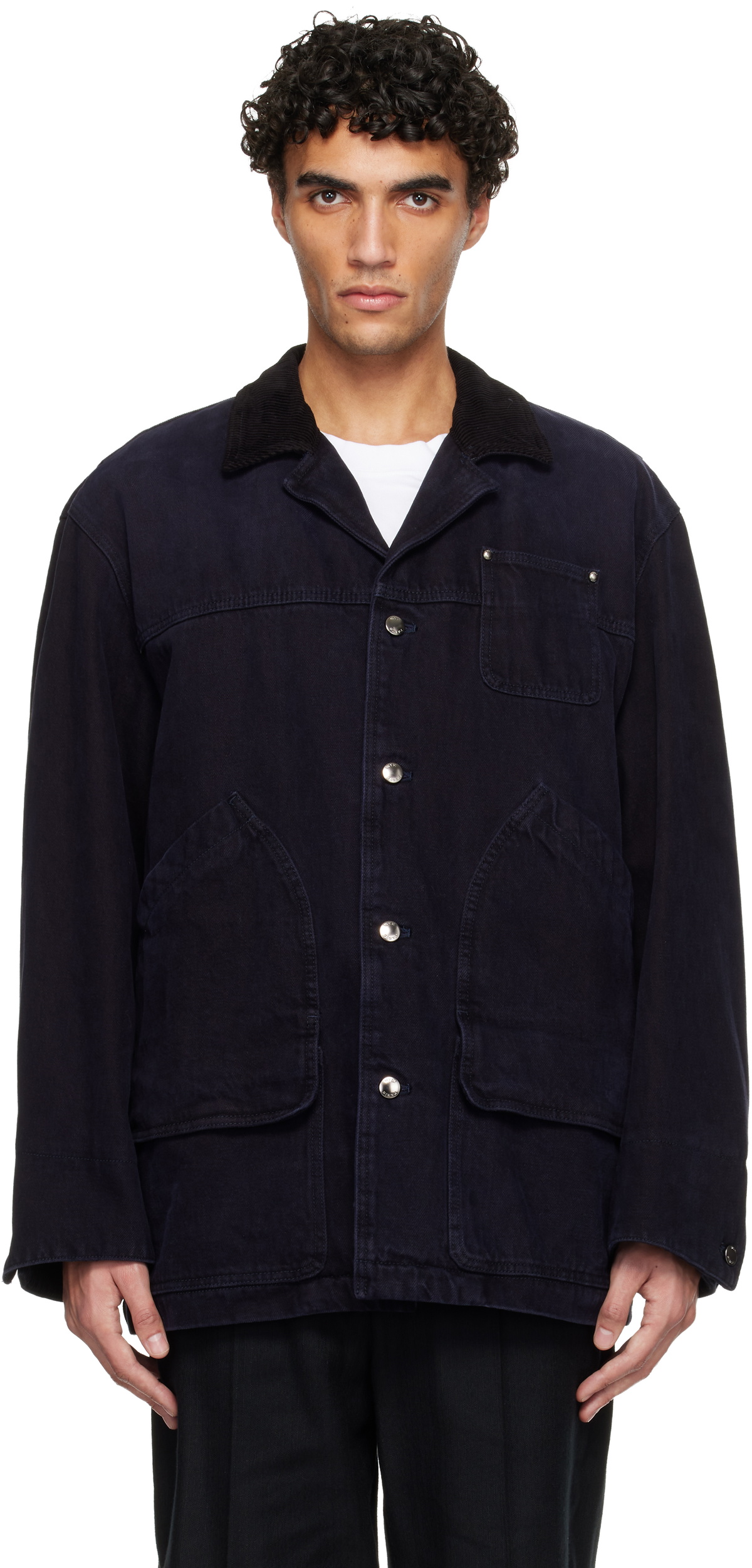 Wooyoungmi Men's Long Sleeve Patch Polo in Black Wooyoungmi