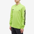 Fred Perry Men's x Noon Goons Printed Long Sleeve Polo Shirt in Lime Green