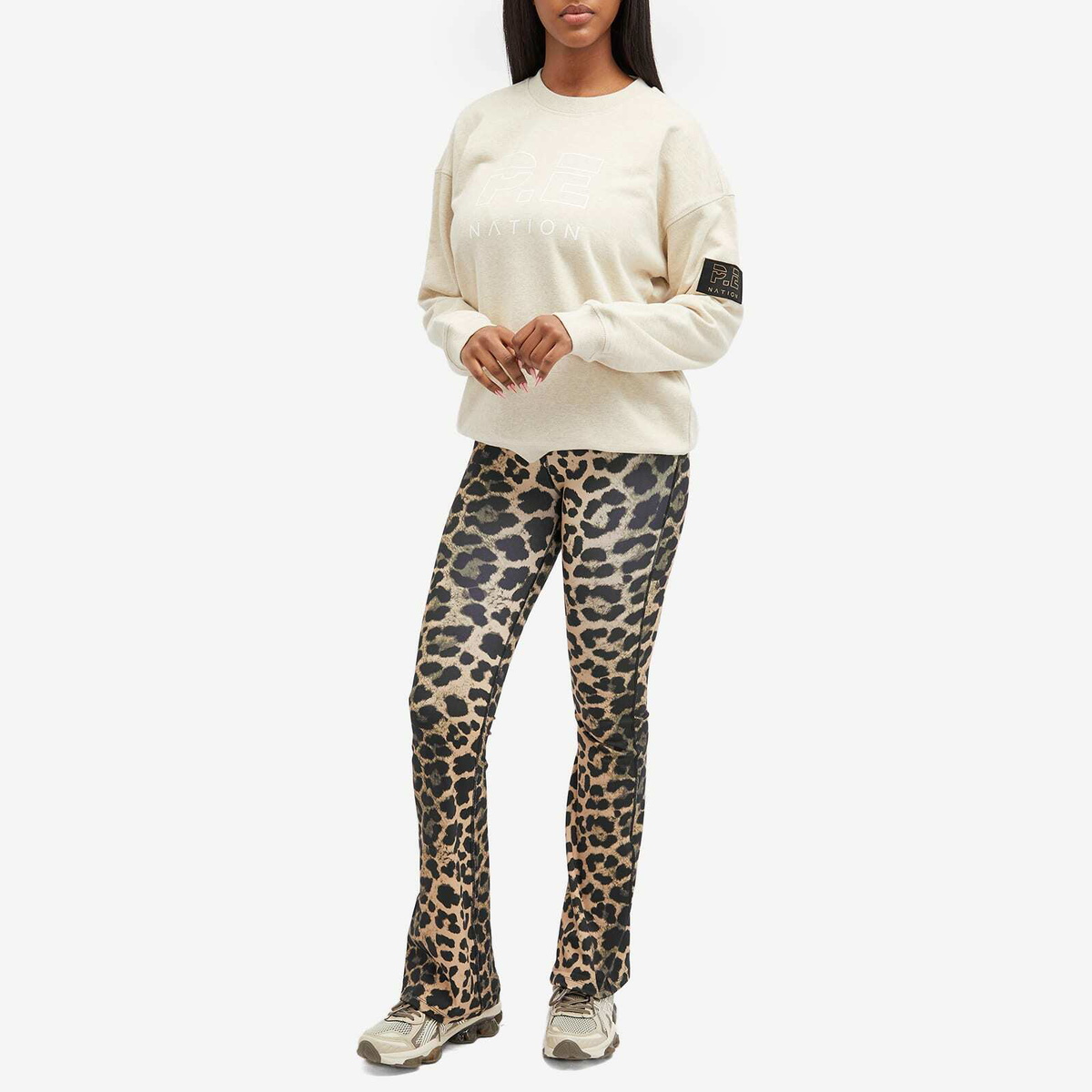 P.E Nation Women's Heads Up Logo Sweat in Oatmeal Marl