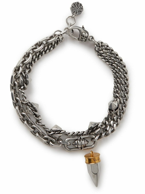 Photo: Alexander McQueen - Burnished Silver and Gold-Tone Pendant Bracelet - Silver