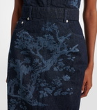 Erdem Embroidered cotton denim pencil dress