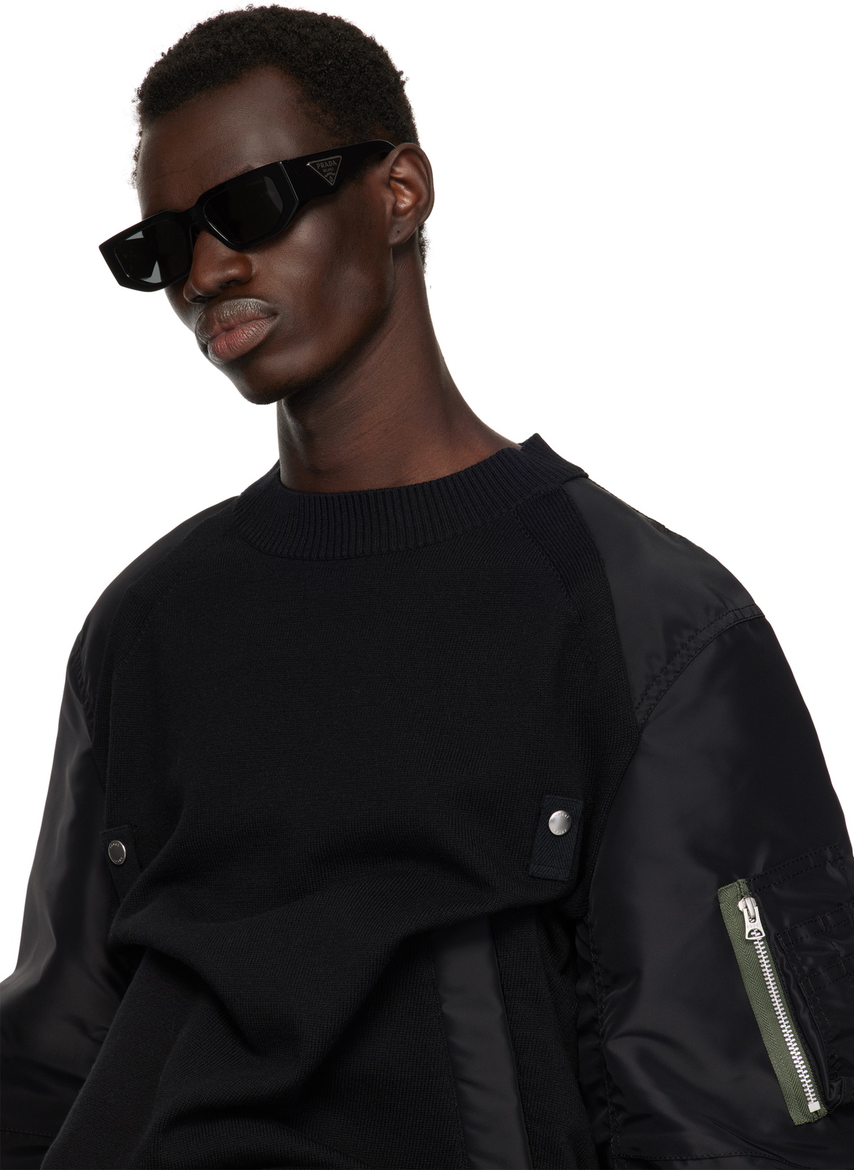 Prada Triangle Logo Plate Sunglasses Black Eyewear Slate Gray Lenses Sunglasses with triangle logo | PRADA  main image 2