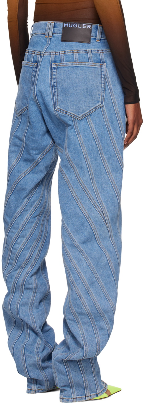 Mugler Blue Spiral Baggy Jeans