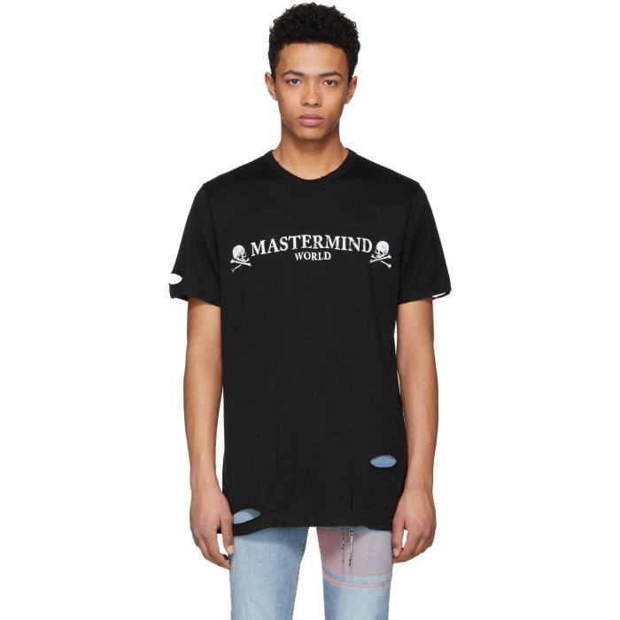 Photo: mastermind WORLD Black Distressed Logo T-Shirt 