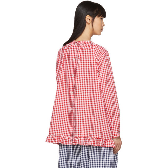 Comme des Garcons Girl Red and White Gingham Drawstring Shirt