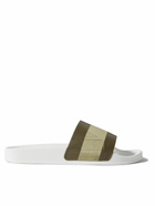 Frescobol Carioca - Humberto Striped Debossed Leather and Suede Slides - Green
