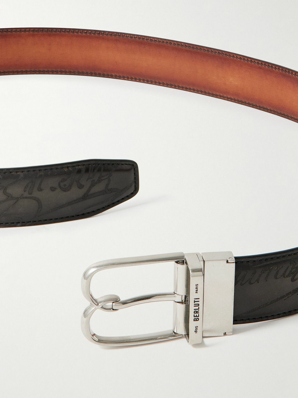 Berluti - B Volute Scritto 3.5cm Reversible Venezia Leather Belt