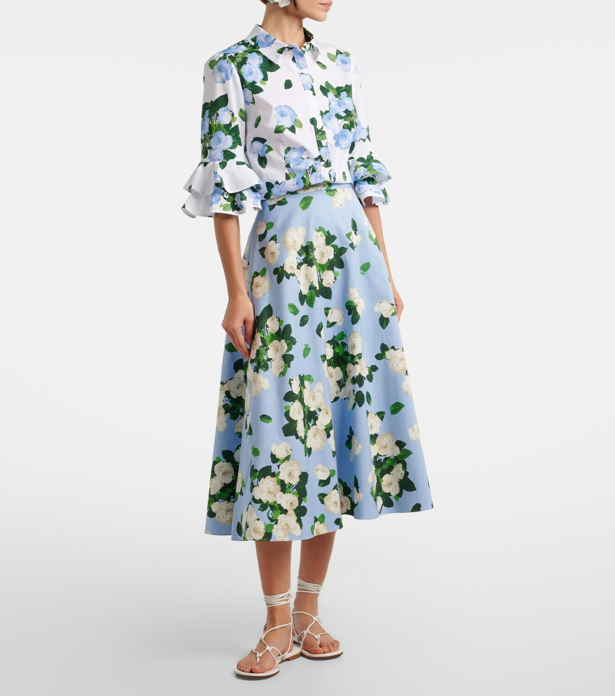 Carolina Herrera Floral ruffled cotton-blend shirt