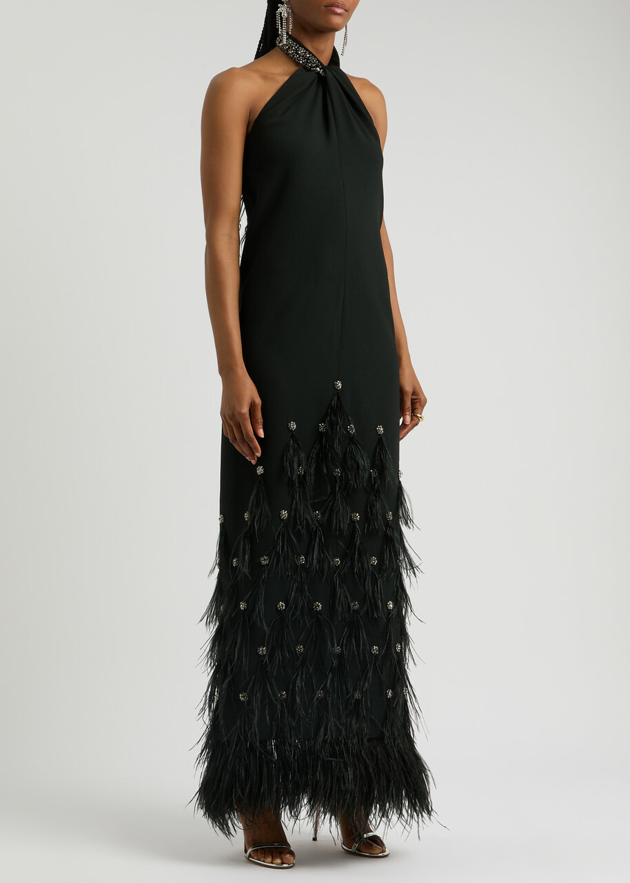 Huishan Zhang Vic Embellished Halterneck Gown Black