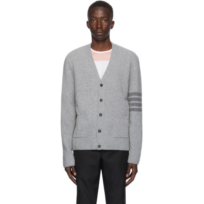 Photo: Thom Browne Grey Cashmere 4-Bar Variegated Cardigan