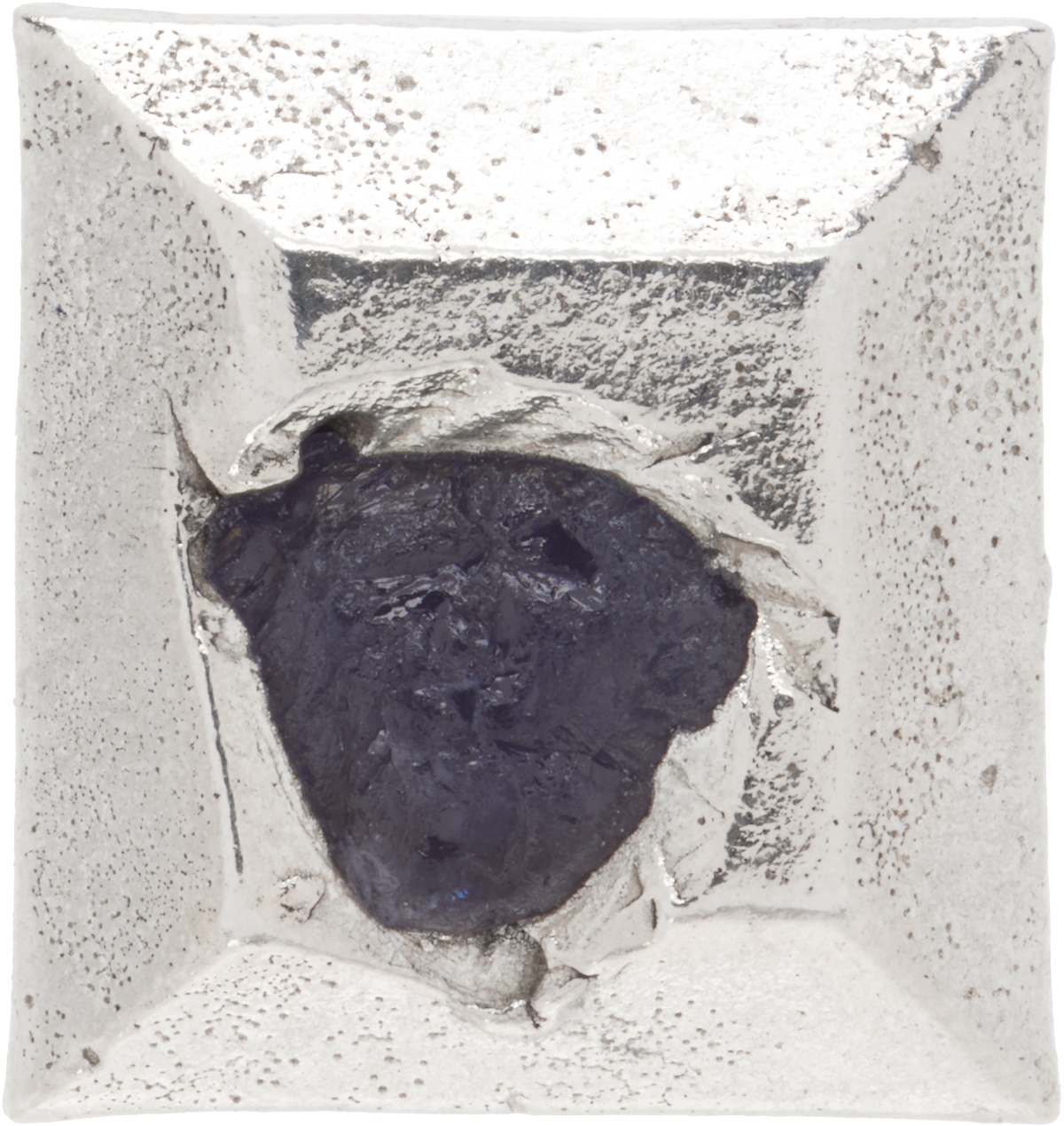 The Ouze Silver Peti Embedded Raw Sapphire Square Stud Single Earring