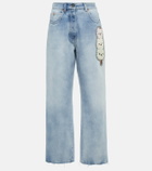 Gucci - Embroidered wide-leg denim jeans