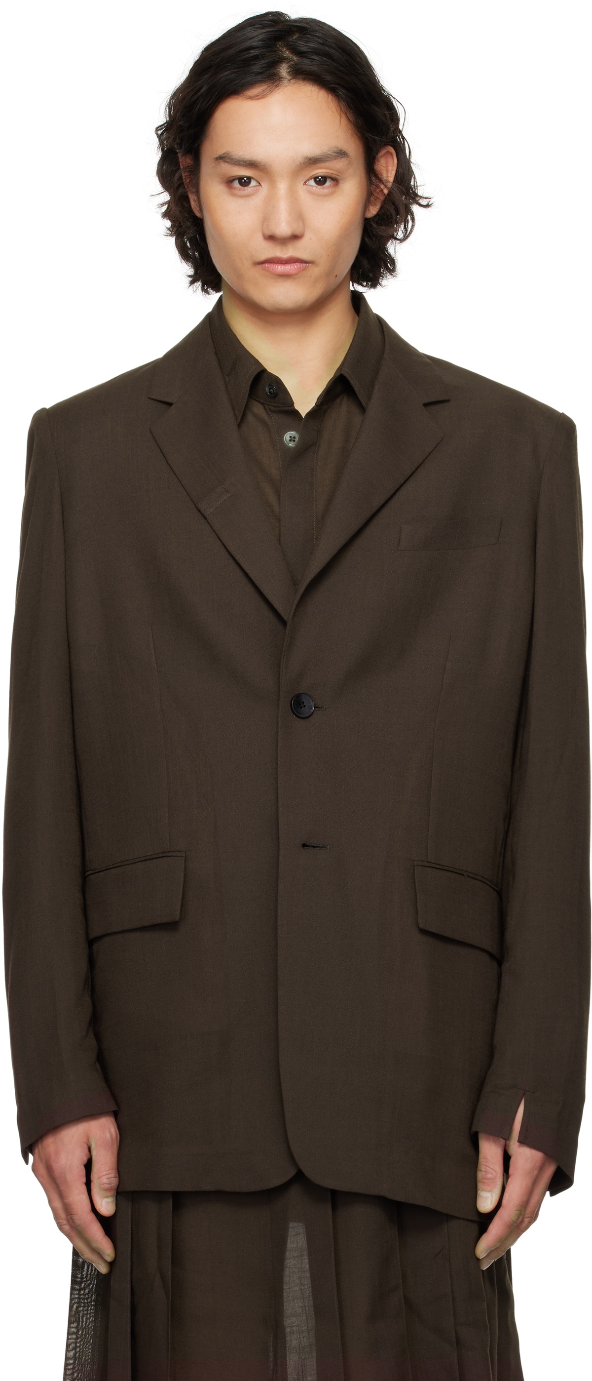 Feng Chen Wang Brown Semi-Transparent Blazer