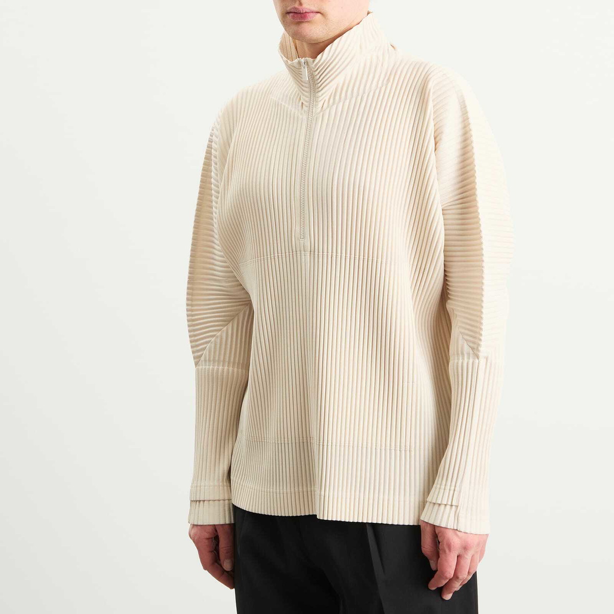 Homme Plissé Issey Miyake Men's Pleat Half Zip Through Top in Duomo Beige