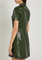 Alice + Olivia Jamie Faux Leather Mini Shirt Dress Dark Green