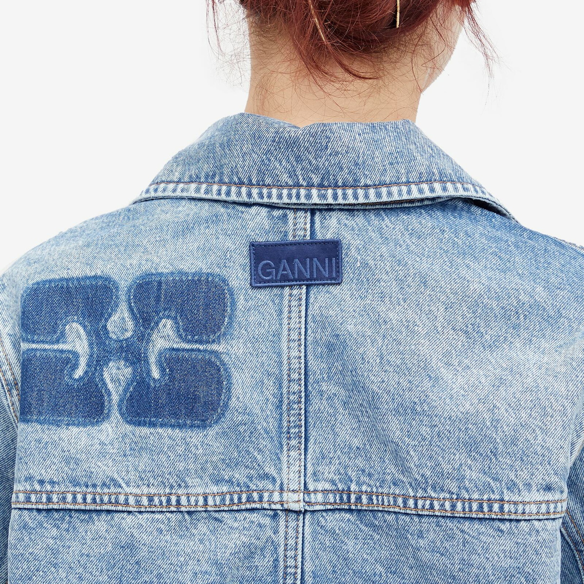 GANNI Women's Patch Denim Jacket in Mid Blue Stone GANNI