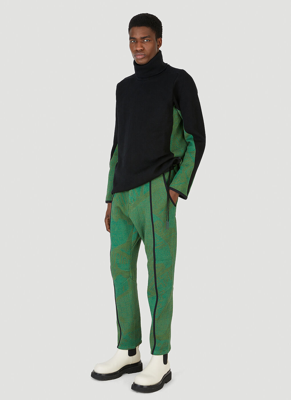 Paneled Turtleneck Sweater in Green BYBORRE