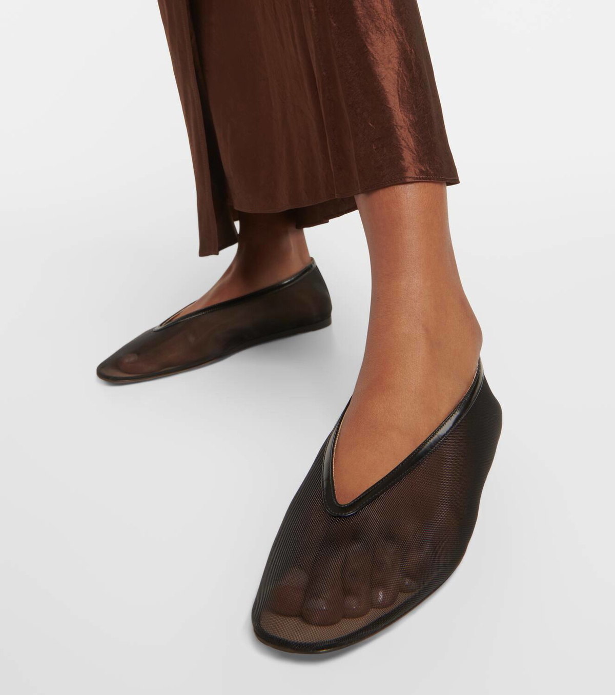 Le Monde Béryl Luna leather-trimmed mesh ballet flats