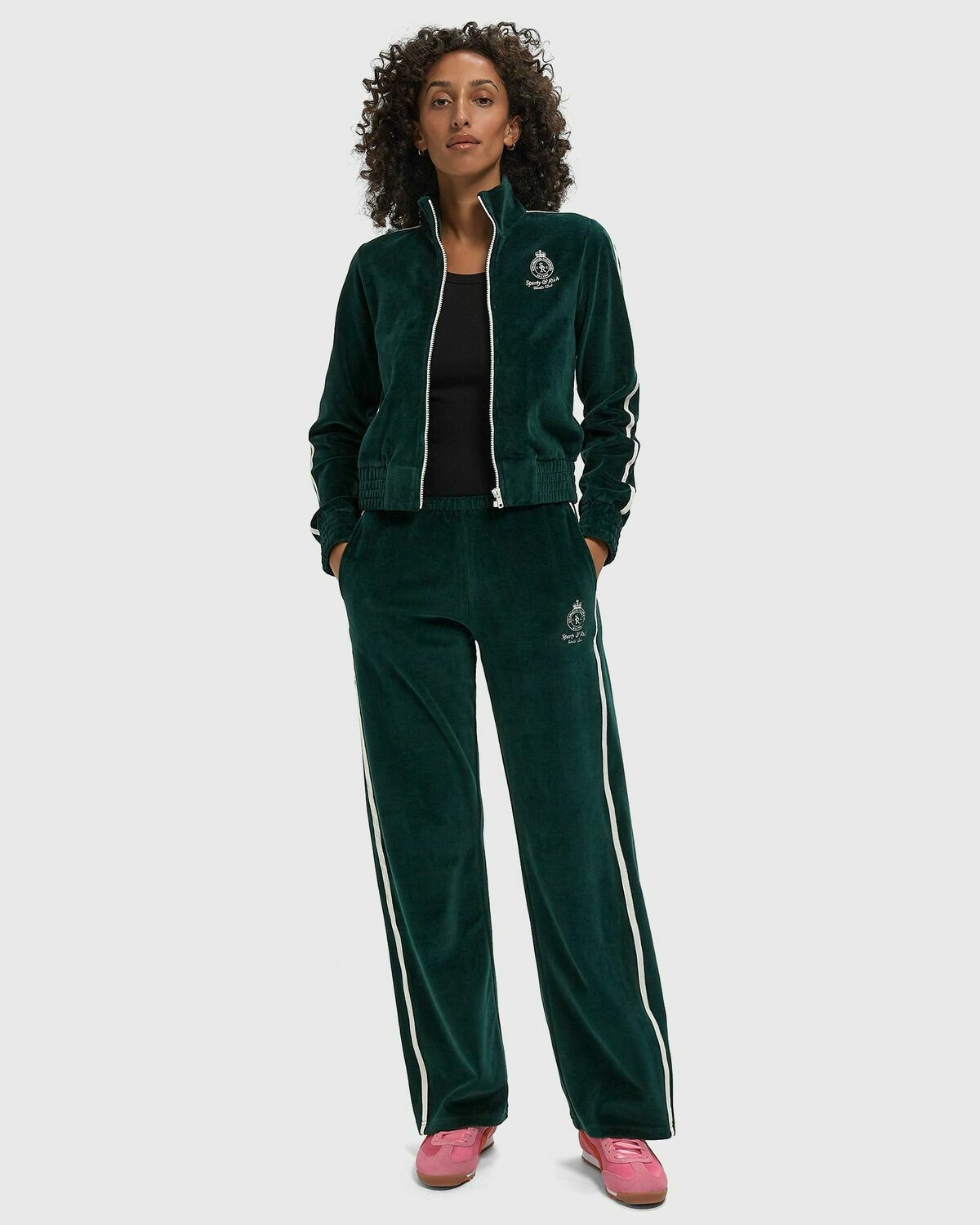 Sporty & Rich Crown Tennis Velour Sweatpant Green Womens Track Pant