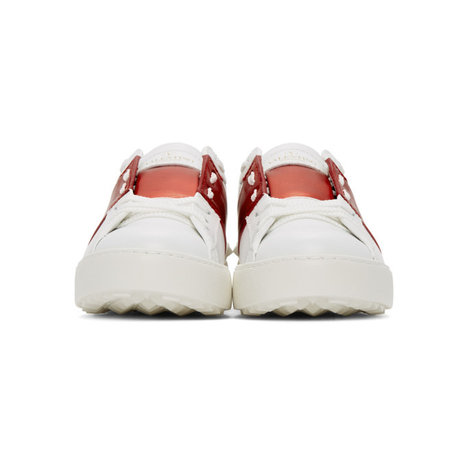 Valentino White And Red Valentino Garavani Rockstud Open Sneakers