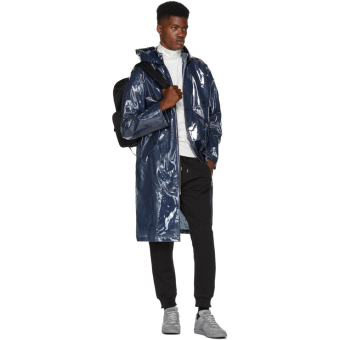 Helmut Lang Navy Framed Long Windbreaker Coat Helmut Lang