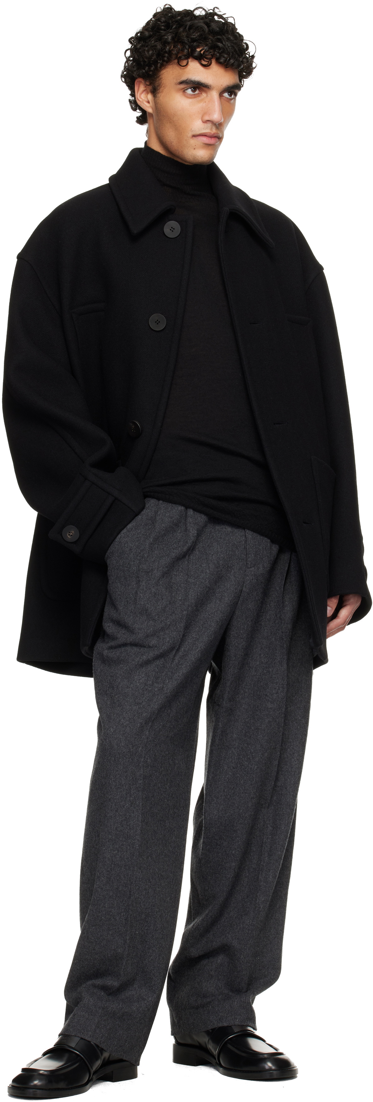 WOOYOUNGMI Black Wool Blend Half Coat Wooyoungmi
