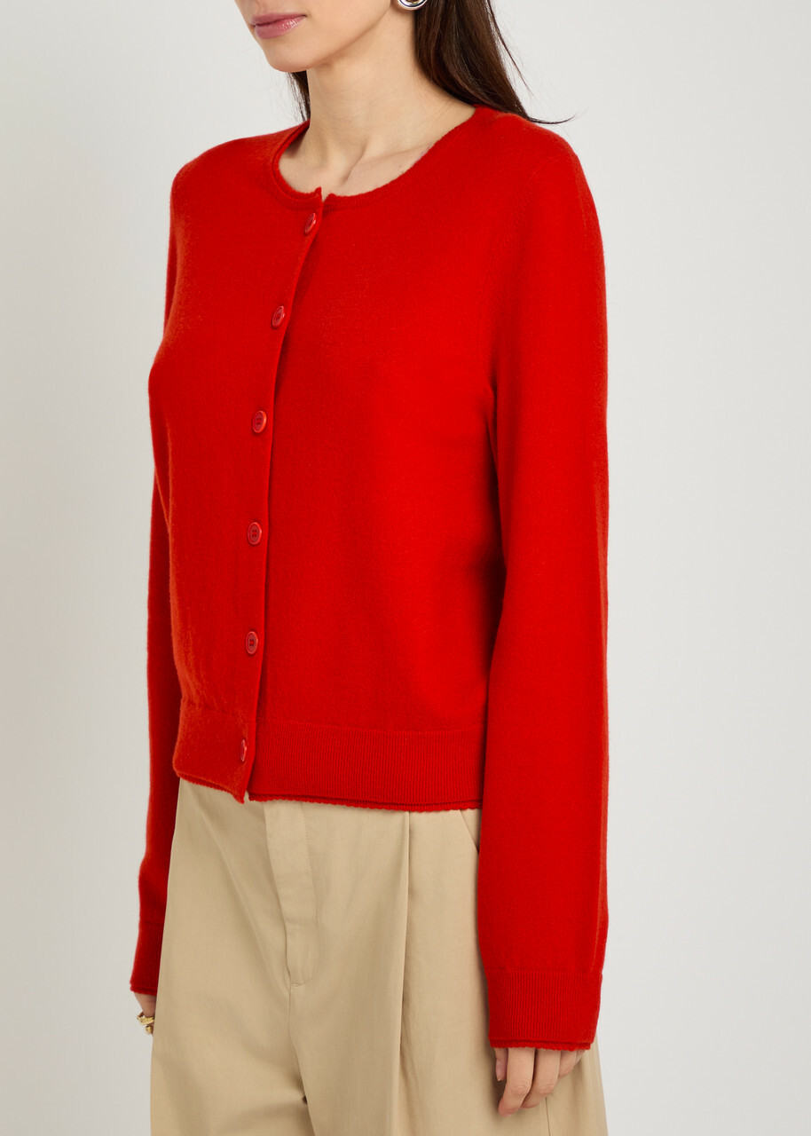 Vince Scalloped Trims Wool and Cashmere-blend Cardigan Red