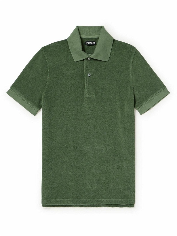 Photo: TOM FORD - Logo-Embroidered Cotton-Blend Terry Polo Shirt - Green