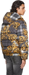 Versace Jeans Couture Reversible Black Down Tartan Baroque Jacket