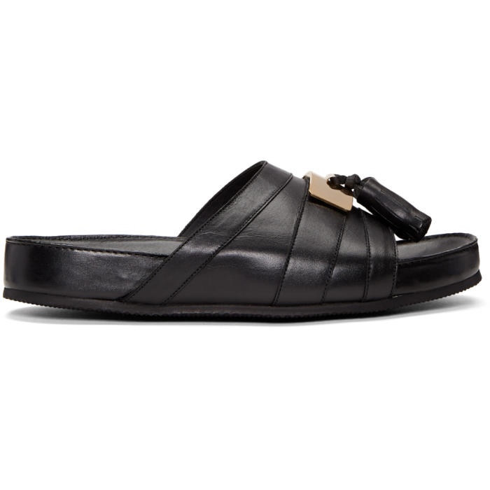 Photo: Balmain Black Leather Pom Pom Sandals