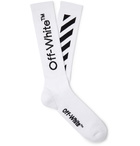 Off-White - Ribbed Logo-Intarsia Stretch Cotton-Blend Socks - White