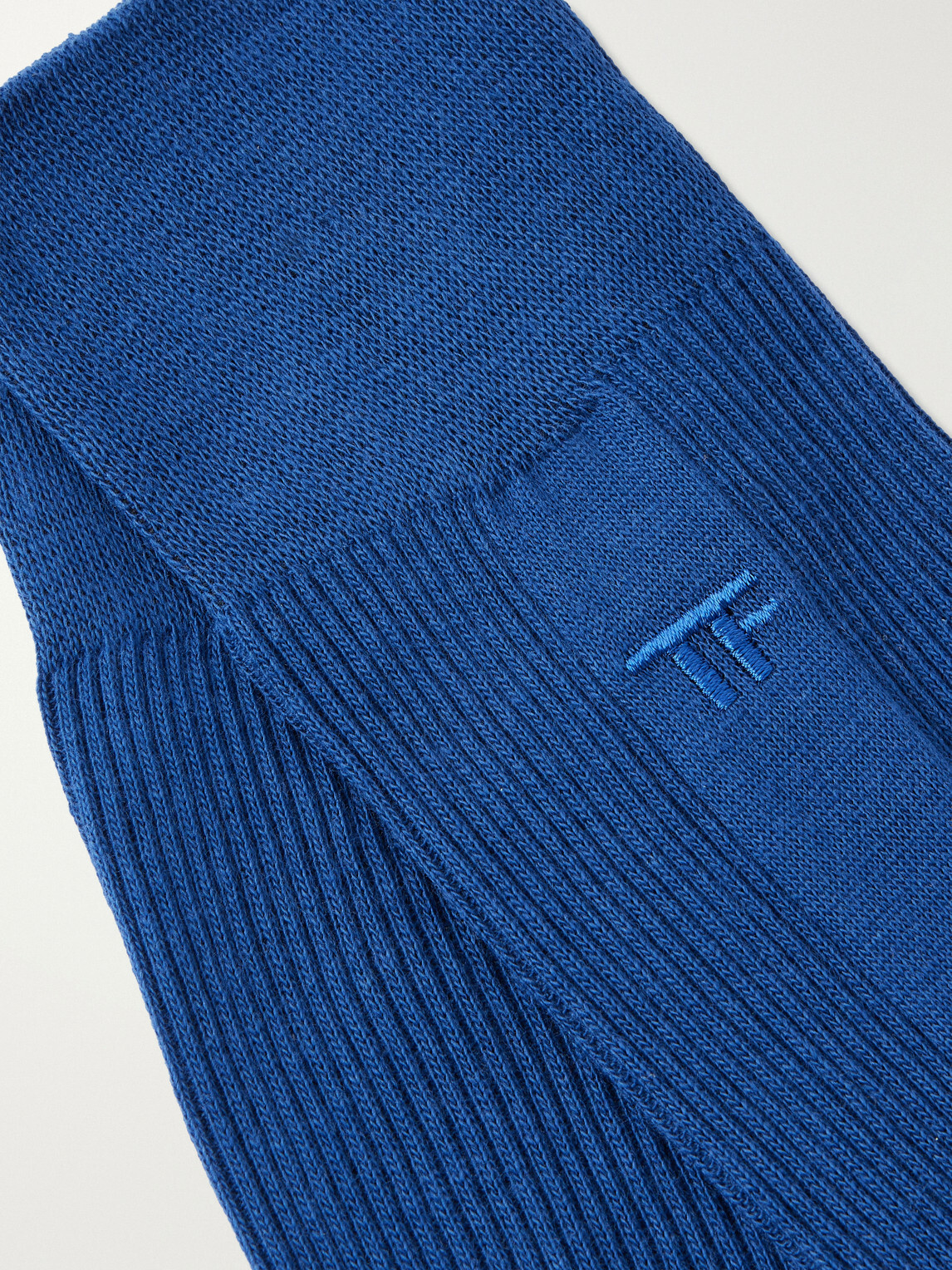 TOM FORD - Logo-Embroidered Ribbed Cotton Socks - Blue