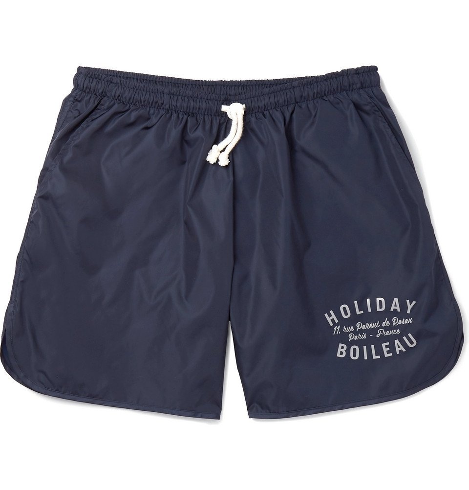 Photo: Holiday Boileau - Mid-Length Logo-Print Swim Shorts - Navy