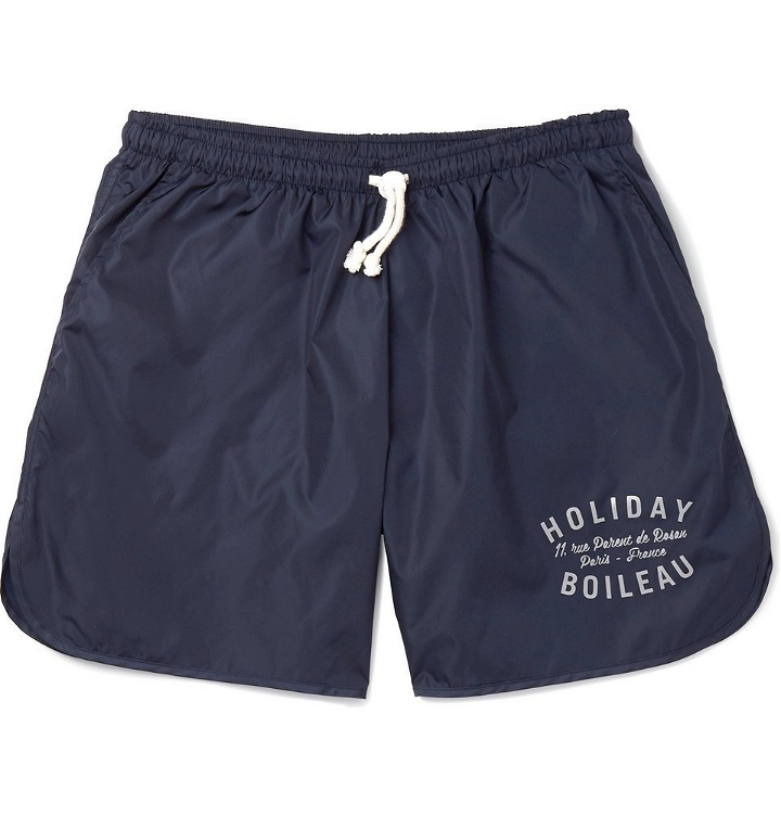Photo: Holiday Boileau - Mid-Length Logo-Print Swim Shorts - Navy