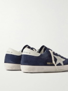 Golden Goose - Super-Star Distressed Leather-Trimmed Suede Sneakers - Blue