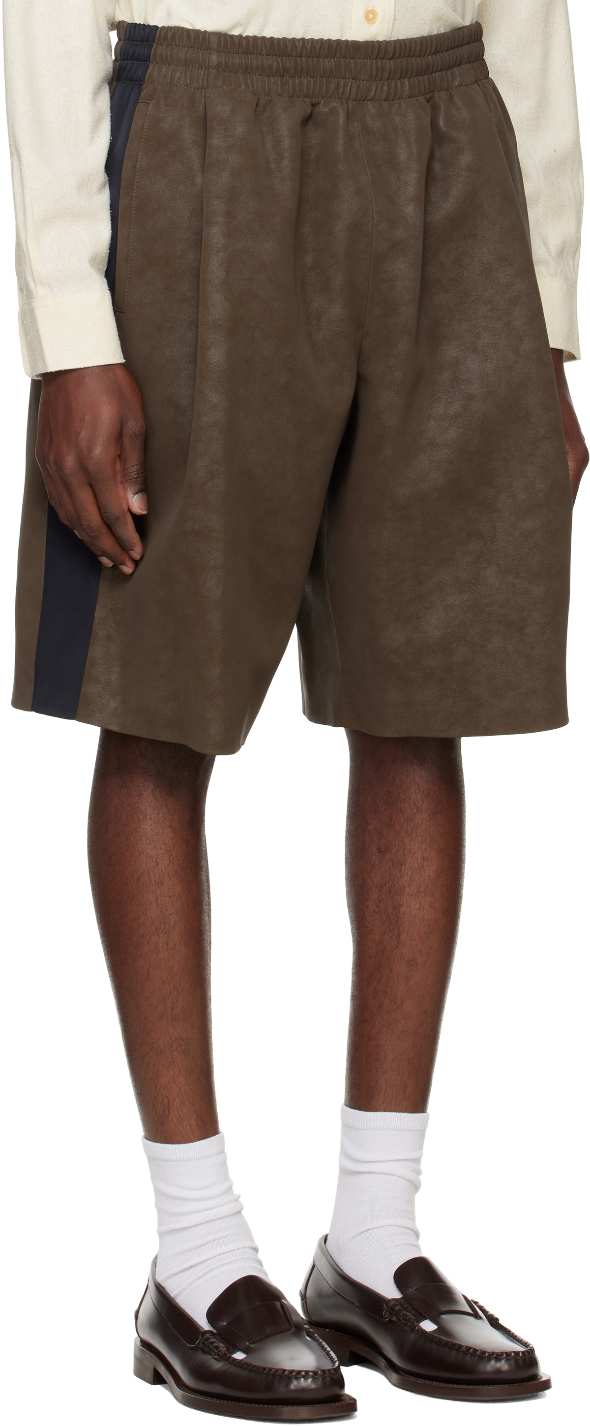System Brown Side Detail Faux-Suede Shorts