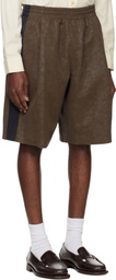 System Brown Side Detail Faux-Suede Shorts